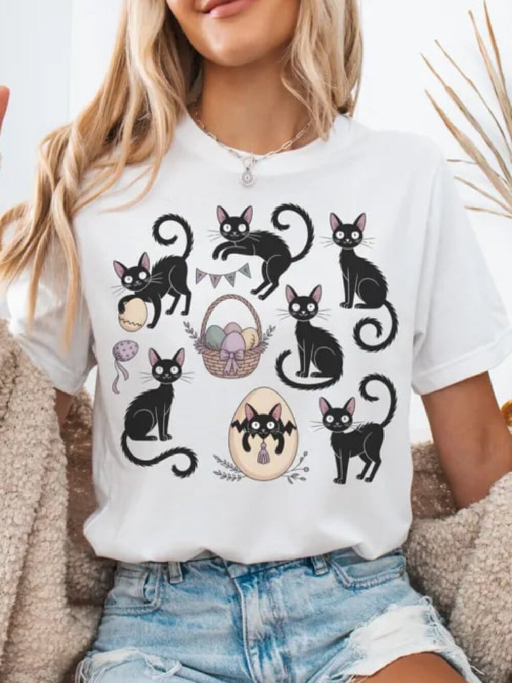 Cute Easter Cat Shirt, Cat Lover Gift Tee, Spooky Cat Tee